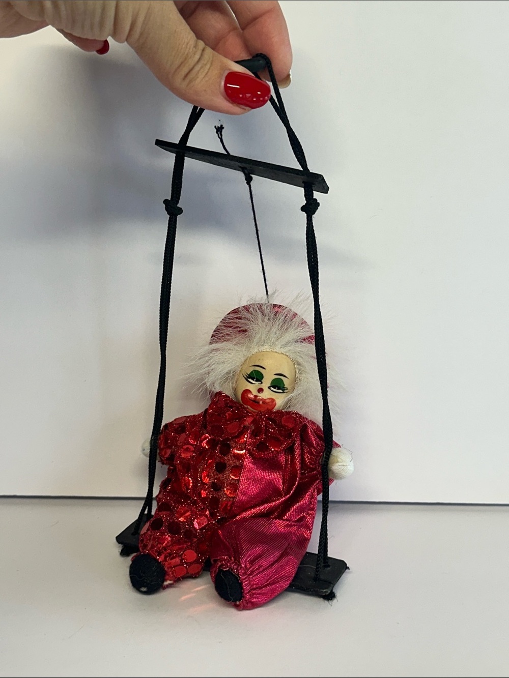 Red Sequin Clown Marionette Doll
